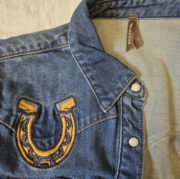 Stetson Embroidered Dark Denim Western Shirt NWOT - Picture 4 of 9
